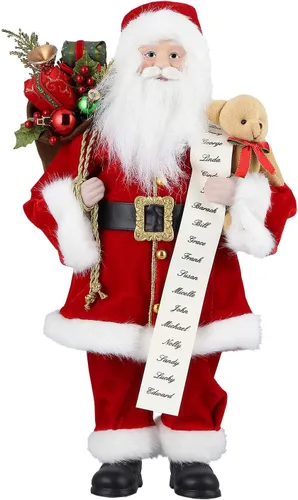 Miniatura 16 de AGM Figura decorativa navideña de Papá Noel de 12 pulgadas con bolsa de regalos y 2 campanas para fiestas navideñas y decoración del hogar
