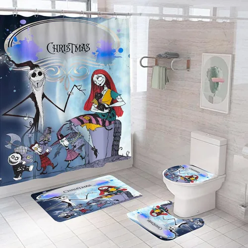 Miniatura 17 de Juego de 4 cortinas de ducha de Navidad para niños, decoración de Halloween con 12 ganchos de cortina para baño, impermeable, 71 x 71 pulgadas (D13)