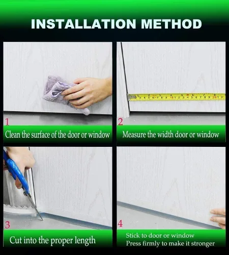 Miniatura 9 de Burlete para puerta – Silicona flexible de 33 pies, adhesivo fuerte, sella espacios medios para protección contra corrientes de aire frío