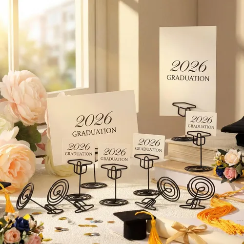 Miniatura 4 de Rtteri 30 piezas de soporte de foto de graduación con gorra de graduación de 2 pulgadas, soportes negros para centros de mesa, soportes de número