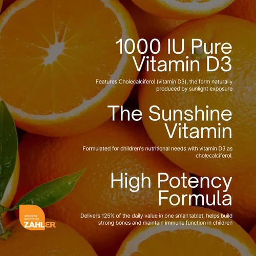 Miniatura 7 de Tabletas masticables de vitamina D3, de 1000IU, para niños. Fácil digestión, con la dosis justa de vitamina D3 para niños de 1000 IU. Con