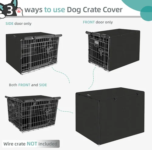 Miniatura 4 de Seiyierr Funda para Jaula de Perro para Jaula Grande de Alambre para Perros de 42", Perrera para Cachorros con Puerta Doble, Cubierta Ligera de Negro