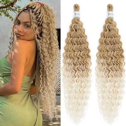 Miniatura 23 de Cabello para trenzar rizado ondulado negro 1B preestirado de onda oceánica profunda de ganchillo bohemio para trenzar de 16 pulgadas, 2 paquetes