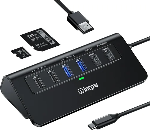 Miniatura 12 de intpw P9R PRO USB C Hub Ethernet, Estación de acoplamiento USB C de 10Gbps 10-en-1 con HDMI 4K@60Hz, Tipo-C y 2 USB A 3.2 Datos, LAN, 2 USB A 2.0