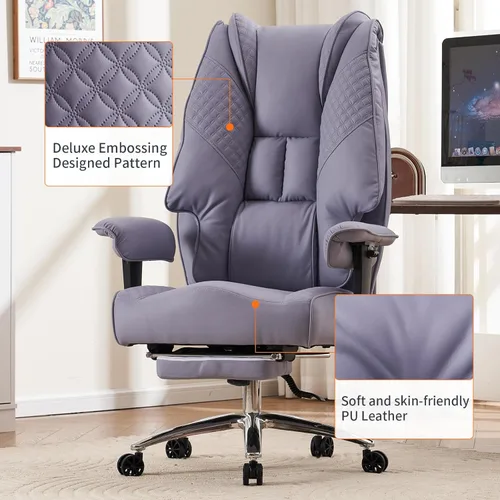 Miniatura 6 de EXCEBET Silla de oficina grande y alta, hasta 400 libras, con asiento ancho, de cuero, de respaldo alto, silla ejecutiva de oficina con reposapiés