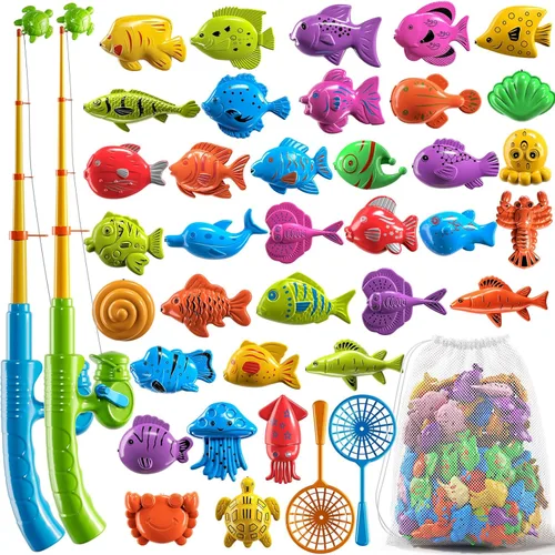 NIPLOOOW Juego Magnético de Pesca para Piscina para Niños de 3 a 5 años, Juguetes de Mesa de Agua para Bañera, Juguetes de Fiesta Infantil con Caña,