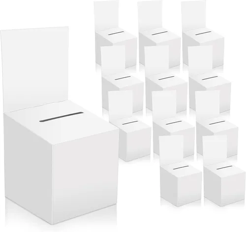 Miniatura 10 de Paquete de 12 cajas de rifa Caja de donación para recaudación de fondos, cajas de votación de cartón con ranura para boleto y cabecera extraíble