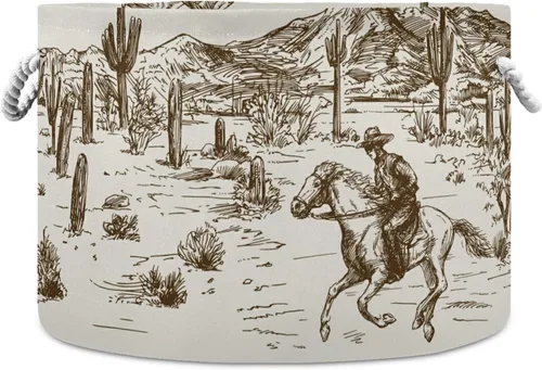Miniatura 10 de Cesta de cuerda de algodón Western Desert Cowboy - Cesta de lavandería para bebé, sala de estar, lavandería, guardería, decoración del hogar, 20 x