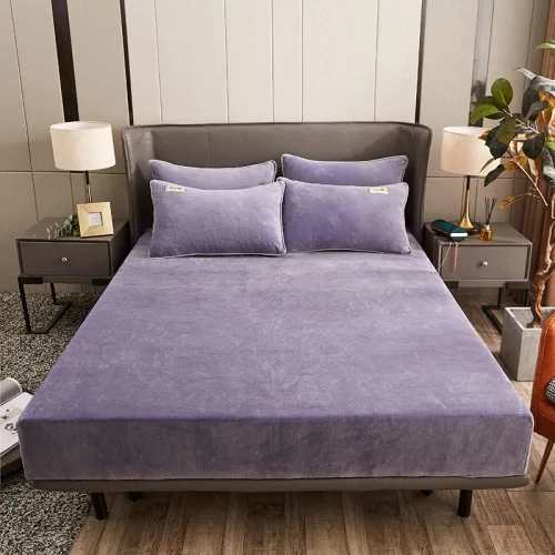 Miniatura 9 de Sábana bajera suave para invierno, cálidas, antideslizantes, de terciopelo cristalino, para dormitorio, casa de familia, color puro, para cama Azul