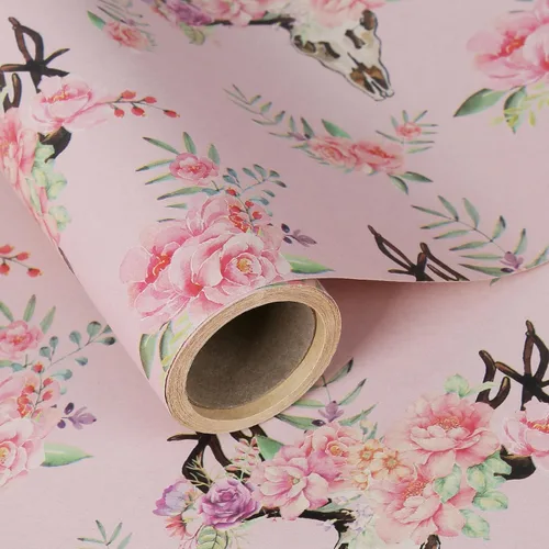 Miniatura 40 de Aimyoo - Rollo de papel de regalo floral kraft - Rollo jumbo - 30 pulgadas x 33 pies - Papel de regalo vintage con flores para todas las ocasiones