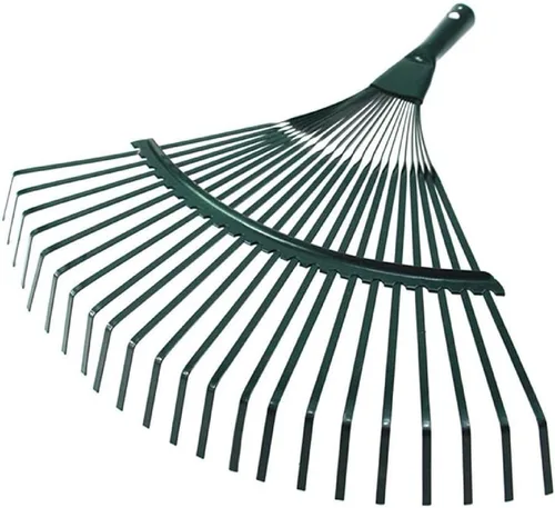 Rastrillo de ventilador de acero mejorado de 16.5 in con 22 dientes para césped de jardín, patio y patios, rastrillo de hojas de alto carbono para