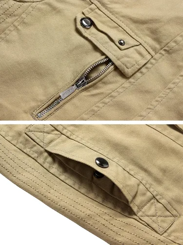 Miniatura 5 de Wantdo chaqueta cierre frontal liviana cuello parado de algodón para hombre