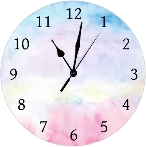 Miniatura 8 de Reloj de pared de acuarela de color morado y gris con lunares y formas, reloj de pared de PVC, funciona con pilas, silencioso, sin tictac, 12