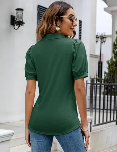 Miniatura 5 de LOMON Camisas polo para mujer, con cuello en V, manga corta, cuello en V, holgadas
