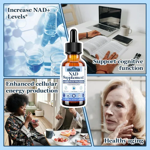 Miniatura 6 de Suplementos NAD para mujeres y hombres, liposomal NAD nicotinamida ribósido resveratrol 900 mg con resveratrol, quercetina, colágeno, niacina, apoyo