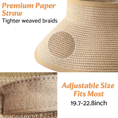 Miniatura 6 de NPQQUAN Sun Visor Hats for Women Wide Brim Ponytail Straw Beach Hat Packable Foldable UPF 50+ Floppy Travel Hats