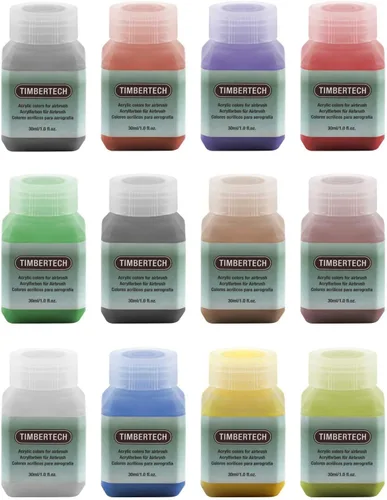 Juego de Pintura a Aerógrafo Profesional TIMBERTECH, Set de 12x30ml de Pintura Acrílica, Base de Agua de Secado Rápido, Colores Ricos y Vívidos para