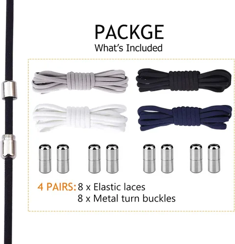 Miniatura 2 de Booyckiy 4 pares de cordones elásticos sin atar, cordones sin cordones para niños, adultos y ancianos, talla única