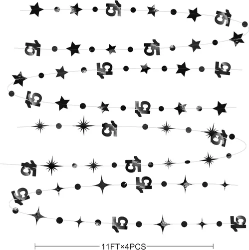 Miniatura 2 de Decoraciones negras de cumpleaños número 15, guirnalda de estrellas centelleantes con el número 15, pancarta metálica para niñas y niños, vítores a
