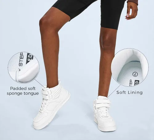 Miniatura 5 de LUCKY STEP Tenis de baloncesto de moda para mujer, botas de tobillo para caminar, zapatos de tenis con plataforma de gancho y bucle, zapatos