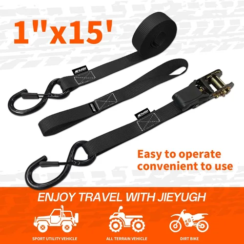 Miniatura 3 de Correas de amarre retráctiles de trinquete, paquete de 4 – 15 pies – 2,200 libras de resistencia máxima a la rotura, correas de trinquete