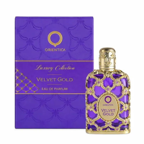 Orientica Luxury Velvet Gold Eau De Parfum 0.25oz/0.3 fl oz Mini Splash – Notas de vainilla, caramelo, rosa – Perfumes árabes florales de gourmand