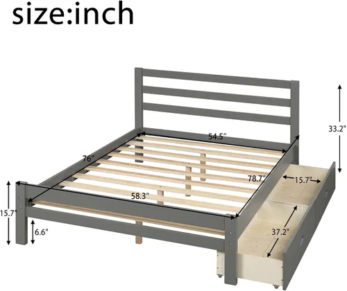 Miniatura 2 de Base de cama con 2 cajones, base de cama moderna de plataforma de madera con cabecero para niños, adolescentes y adultos, base de colchón Camas, sin