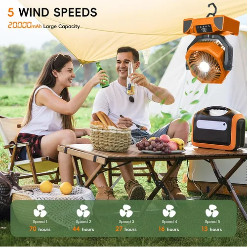 Miniatura 3 de Ventilador de camping portátil de 20000mAh, ventilador recargable alimentado por batería con control remoto y oscilación, pantalla LED, luz