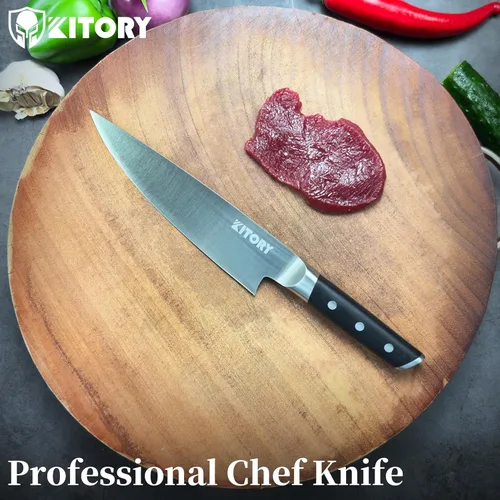 Miniatura 7 de Kitory Cuchillo de chef de 8 pulgadas, cuchillo de cocina Gyuto, picador profesional de espiga completa, acero forjado HC, mango ergonómico de MTD06S