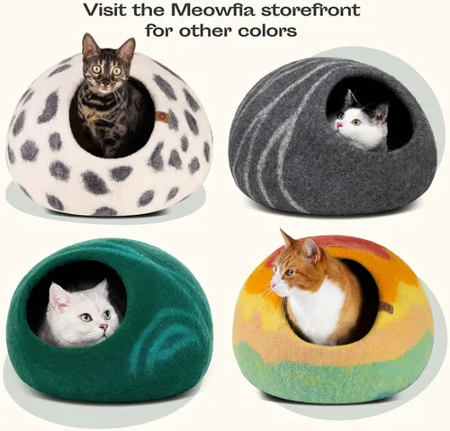Miniatura 7 de MEOWFIA Cat Cave - Cama de fieltro prémium para gatos de interior, hecha a mano, 100% lana merina, gato (M, esmeralda)