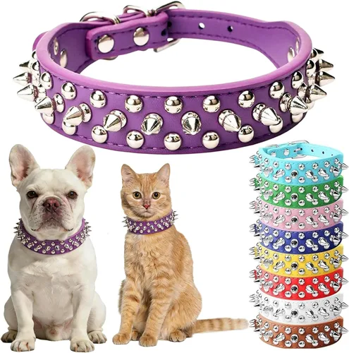 Miniatura 14 de Collar de perro con pinchos para perros pequeños, collares de cachorro macho con pinchos de cuero PU con remaches de hongos, collares tachonados
