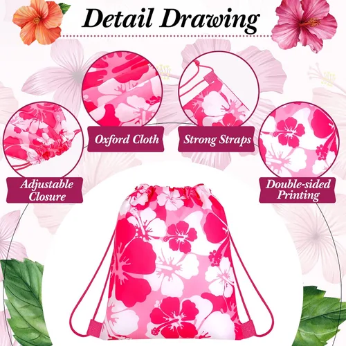 Miniatura 3 de Teling - 14 mochilas de hibisco, bolsas de recuerdos de fiesta con temática hawaiana con cordón Tiki Luau Treat Hawaii, bolsa de regalo tropical