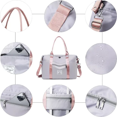 Miniatura 46 de Bolsa de gimnasio con bolsillo húmedo, bolsa de viaje plegable para mujer, bolsa de viaje impermeable para viajes, gimnasio, yoga