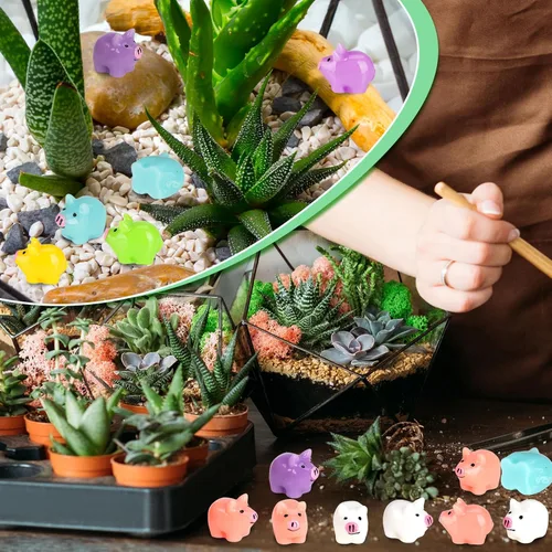 Miniatura 7 de Fuyamp 120 piezas de mini cerdos de resina coloridos pequeños de cerdos miniatura adornos para jardín, paisaje, acuario, casa de muñecas