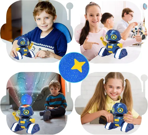 Miniatura 5 de Aikmi Juguetes Robot para Niños de 5-7, Robot Recargable de Control Remoto con Proyector de Luz Nocturna para Niños, Sensor de Gestos, Música, Azul