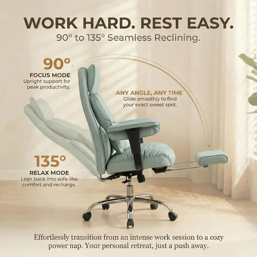 Miniatura 2 de Efomao Silla de oficina grande y alta de 400 libras, silla de escritorio reclinable resistente con reposapiés, silla ejecutiva de piel sintética