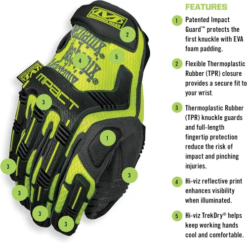 Miniatura 8 de Mechanix Wear Hi-Viz M-Pact Guantes - Guantes de impacto de alta visibilidad - Para la seguridad de los constructores - Para la construcción - Que