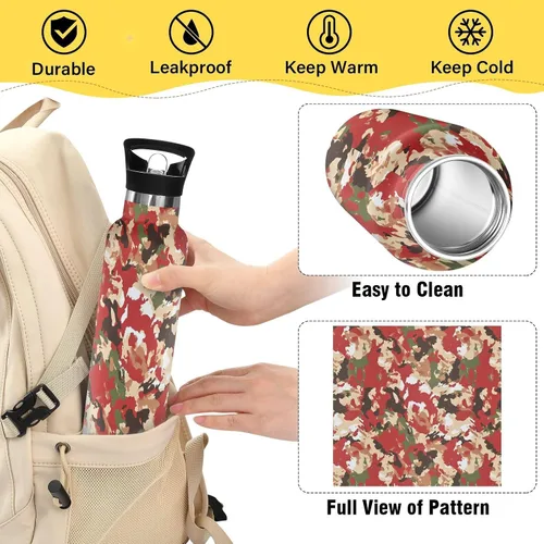 Miniatura 4 de Sport Insulated Water Bottle with Leak Proof Spout Lid Vacuum Insulated BPA-Free Leak Proof for Travel, Camping, Sports, Army Woodland Camo Gold