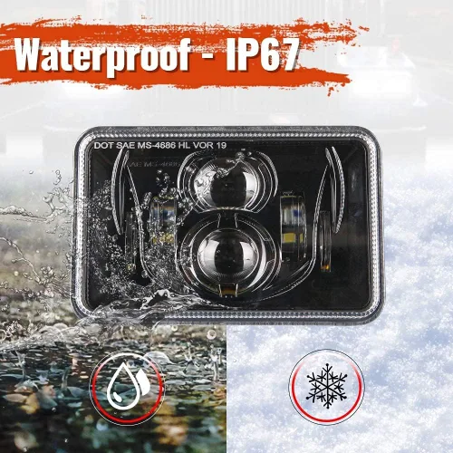 Miniatura 2 de BICYACO 1 par de faros delanteros LED de 4 x 6 pulgadas de 60W con haz alto y bajo H4651 H4652 H4656 H4666 H6545 con lente de proyector