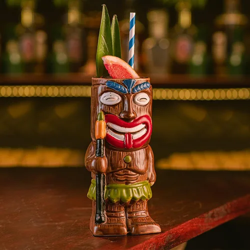 Miniatura 3 de Juego de 2 tazas Tiki con posavasos y pajitas, estilo exótico