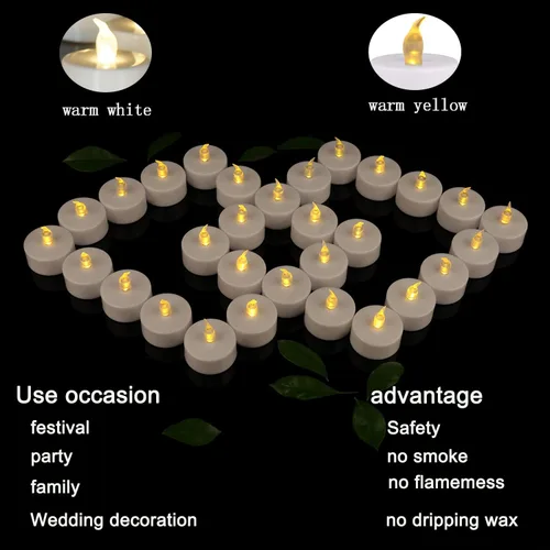 Miniatura 4 de JUNPEI - Paquete de 100 velas de té con luz LED amarilla cálida, velas sin llama, realistas, brillantes y parpadeantes, para regalo y celebración