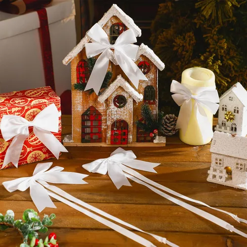 Miniatura 3 de Jetec 24 Piezas Lazos Elásticos de Navidad para Cajas de Regalo Bucles Rojos Elásticos Lazos Elásticos de Navidad para Decoración Envoltura de Blanco