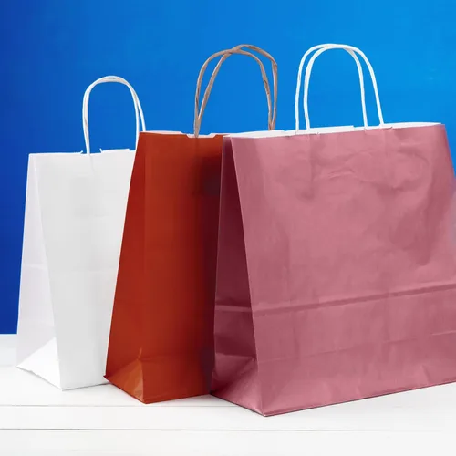 Miniatura 7 de Bolsas de papel kraft con asas. Bolsas de papel biodegradables de 150 GSM con asas para cualquier ocasión, Rojo