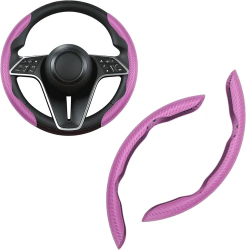Miniatura 9 de Funda para volante de fibra de carbono, juego de 2 piezas antideslizante con agarre cómodo, diseño de mariposa segmentada, fácil instalación a
