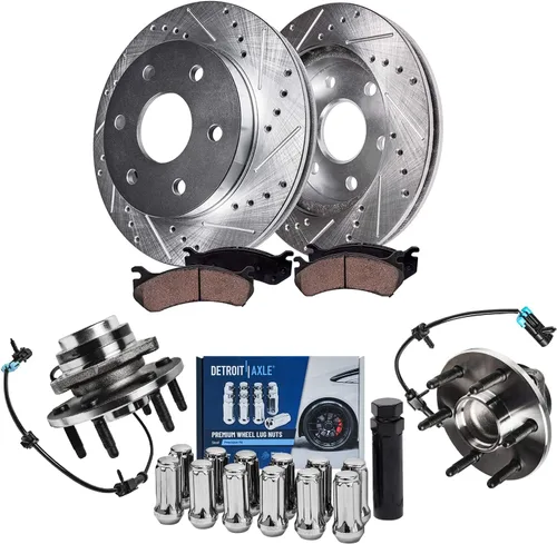 Miniatura 25 de Detroit Axle - Kit de frenos para Jeep Grand Cherokee 99-04 1999 2000 2001 2002 2003 2004 Rotores de freno de disco perforados y ranurados Pastillas