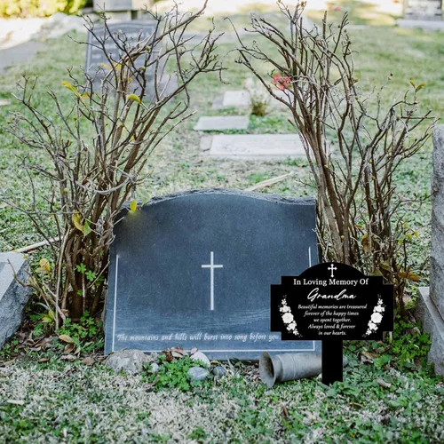 Miniatura 6 de Decoraciones de tumbas para cementerio, estacas conmemorativas, estaca de metal impermeable para condolencias y placa conmemorativa para exteriores