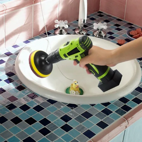 Miniatura 7 de Kichwit Cepillo de Taladro de 4 Pulgadas para Fregar Azulejos con Almohadillas de Fregado Kit de Limpieza, Incluye Accesorio, Herramienta