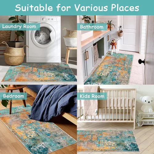 Miniatura 5 de Lahome Alfombra moderna abstracta para pasillo - 2'x4' Alfombra lavable para pasillo, suave alfombra de baño, alfombra antideslizante