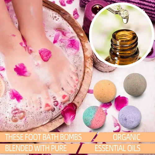 Miniatura 7 de Paquete de 12 bombas de baño de pies, remojo orgánico para pies con sal de baño, aceites esenciales ricos en bombas de spa para pies secos