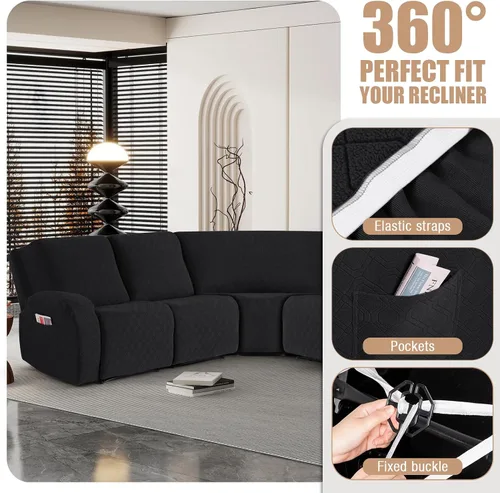 Miniatura 5 de VANSOFY Fundas de Sofá Seccional Reclinable Extra Grandes, Fundas Lavables de 5 Piezas para Sofá Seccional en Forma de L con Asiento de Esquina